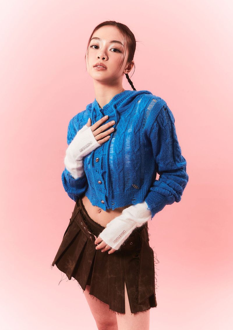 rough belted pleats sk - brown
