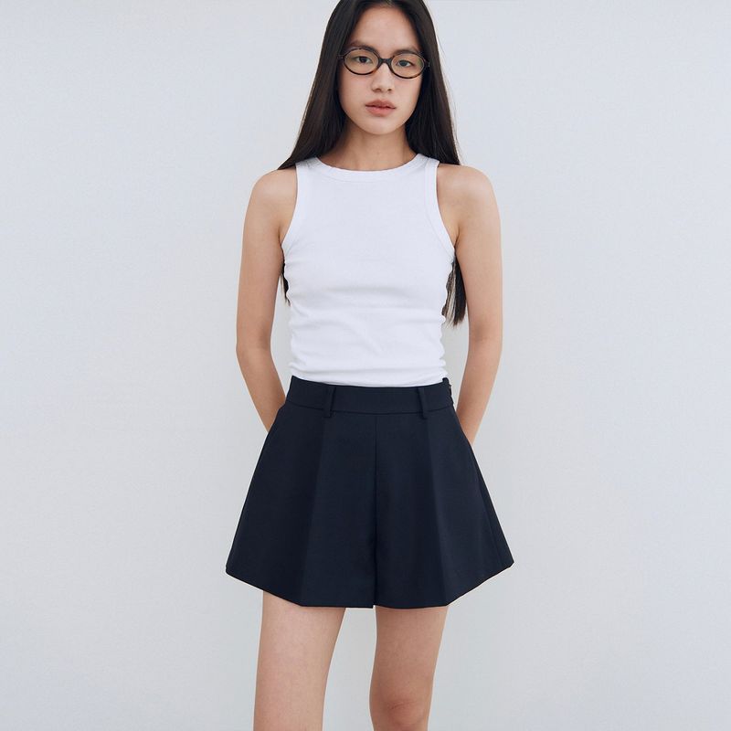 Wool Blended A Line Shorts_Navy