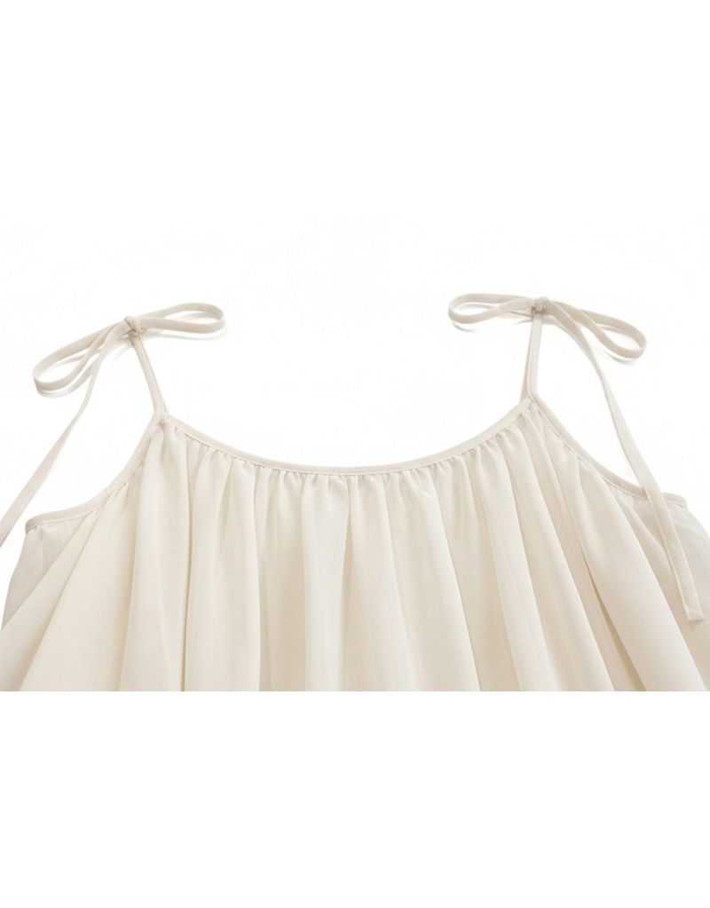 Hazel Sheer Ribbon Strap Frill Sleeveless Ivory