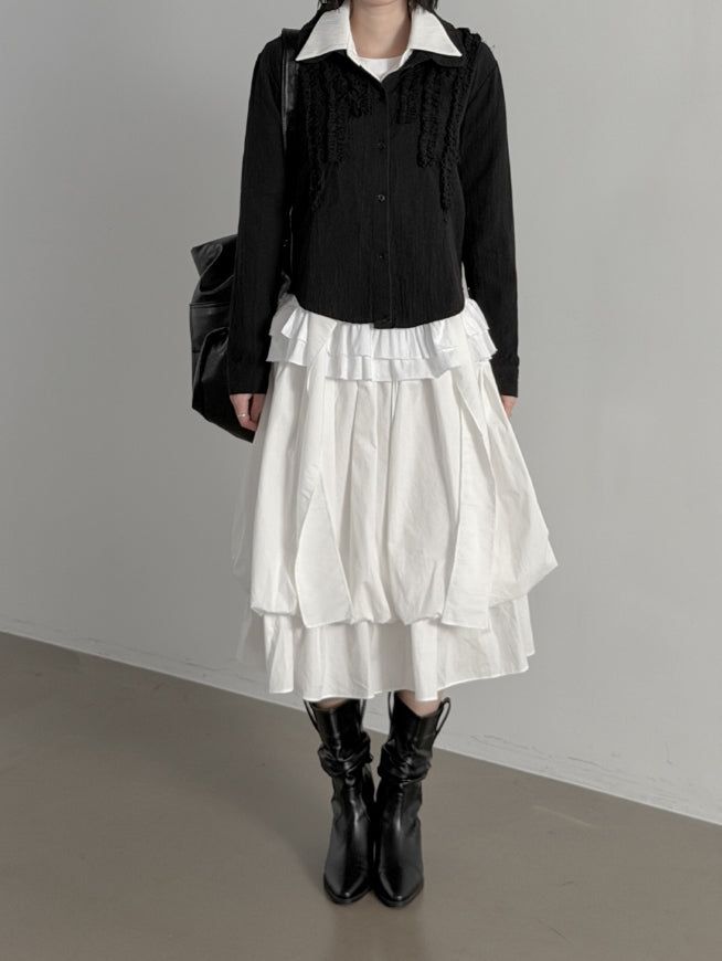 Lilum Balloon Tiered Midi Skirt