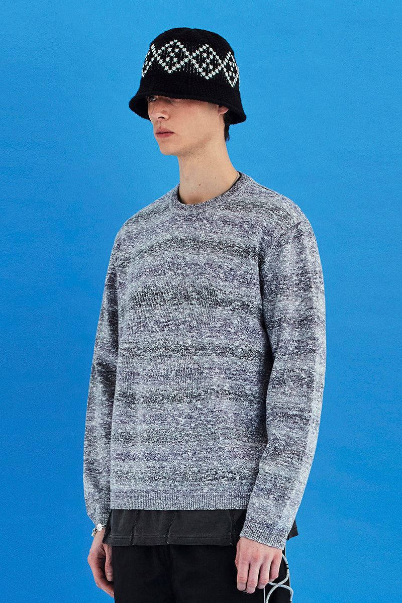 FLOWER GRADATION STRIPE KNIT / GREY