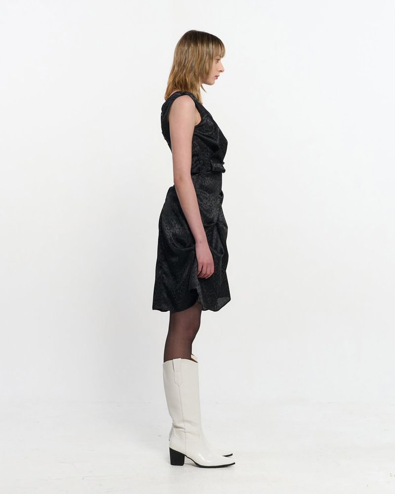 DOZI - Satin Leopard Dress _ BLACK