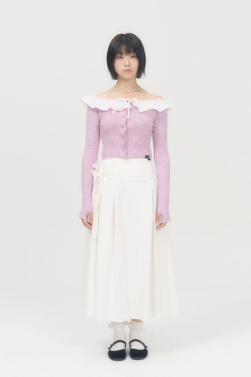 RIBBON FLARE LONG SKIRT (WHITE)