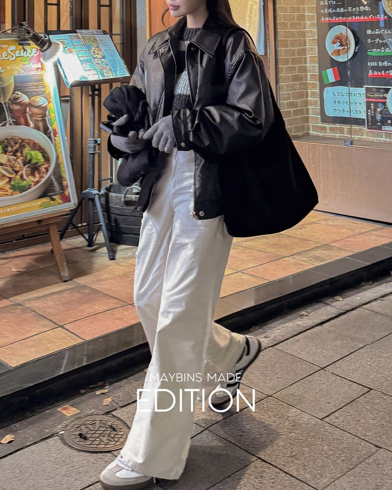 【MADE】No collar Leather Jumper