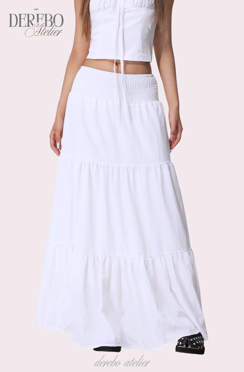 Shirring bustier long skirt set-up (set)