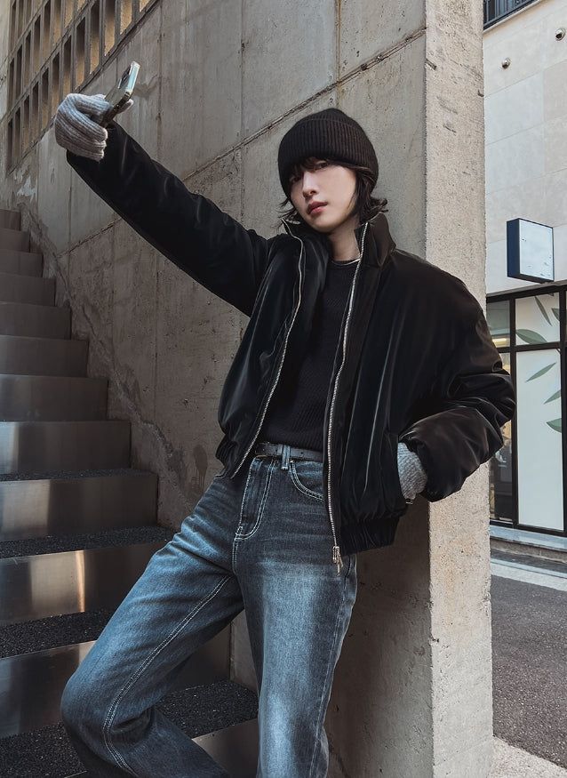 Matte velvet crop puffer
