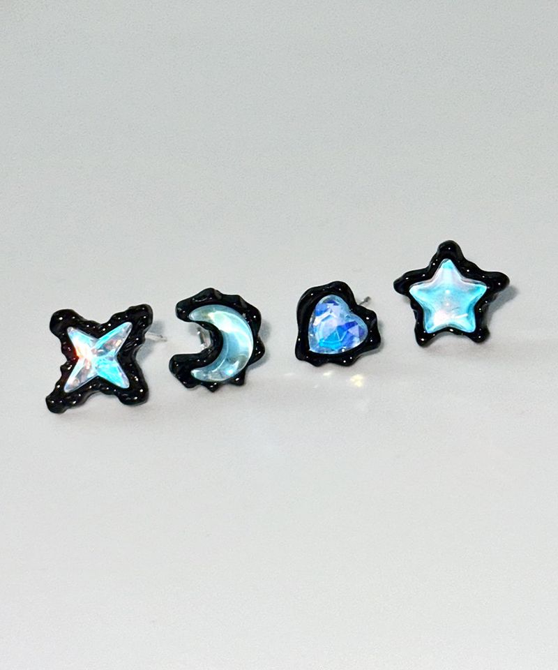 ブルーハートスパークムーンスターピアス 4Set 