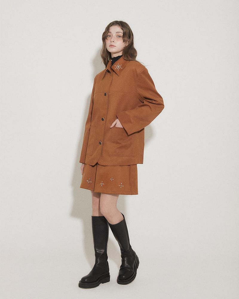 FAUX SUEDE STUDS JACKET [BROWN]