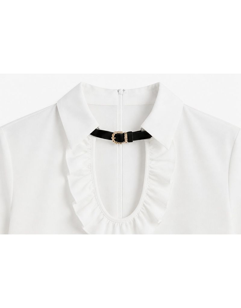 [PRE- FALL] Léa Ruffle Cutout Buckle Long-Sleeve Blouse Ivory