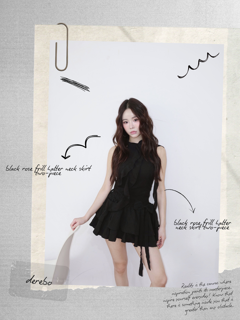 black rose frill halter neck skirt two-piece