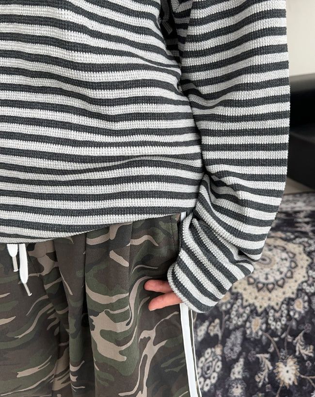 Iken Striped Waffle Crop Top
