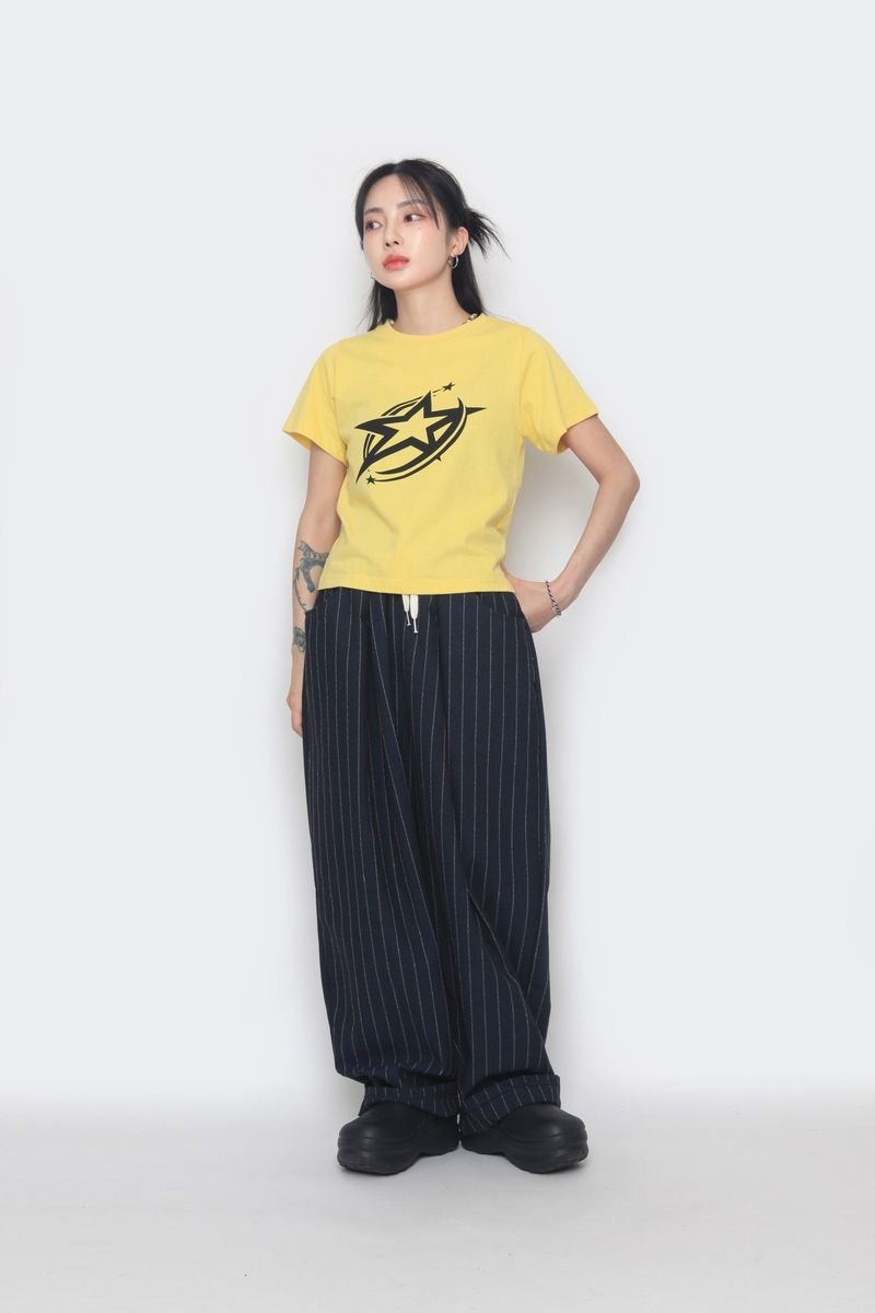 linen striped wide pants