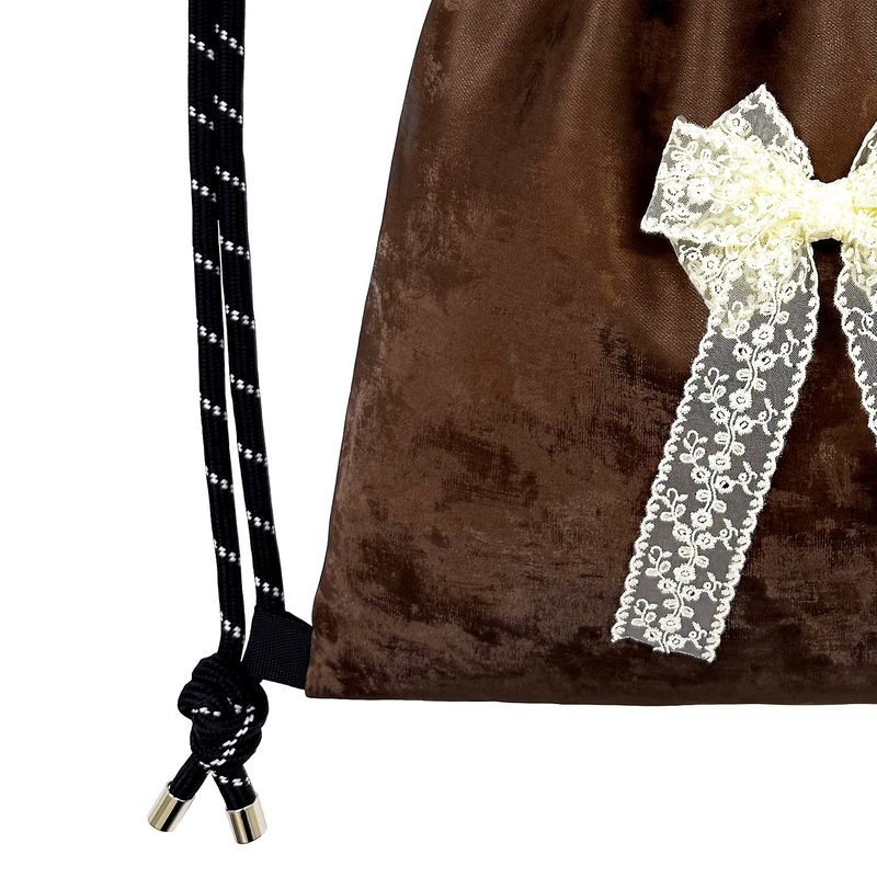 Lace Ribbon Gym Sack [Brown]