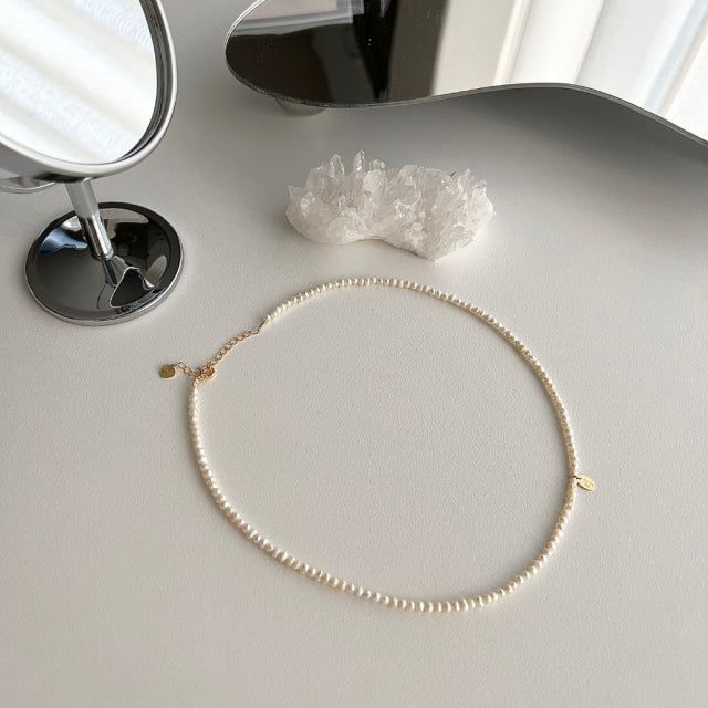 dio Silver 925 Fresh Water Pearl Necklace Innocent Daily Simple Layered Necklace