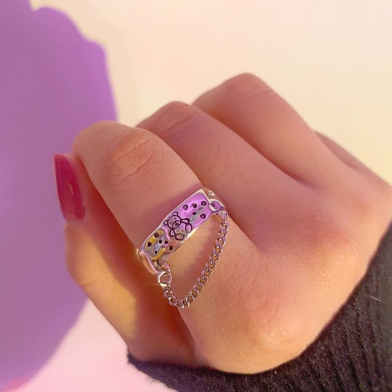 Silver Bear chain ring