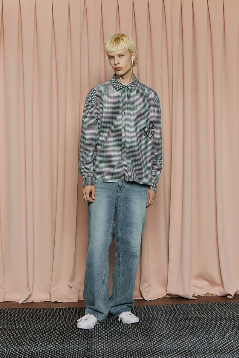 SYMBOL CHECK SHIRT / GREEN&PINK