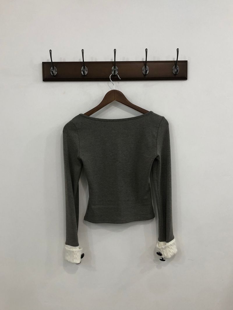 Gray Frill Mix Knit Top