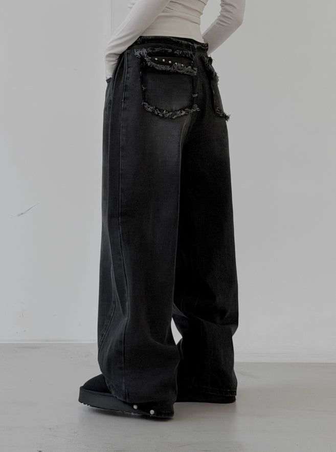 Vintage Studded Pocket Denim Pants