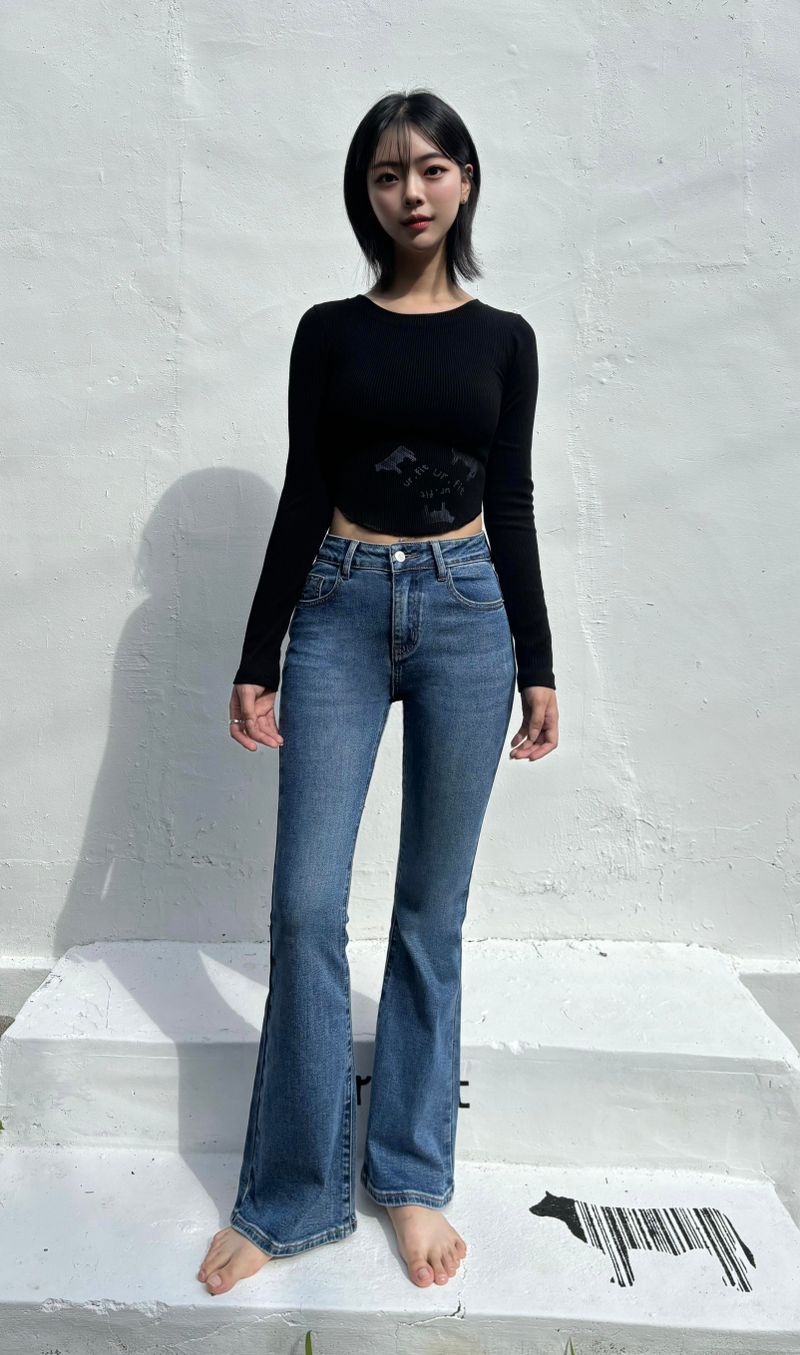 BASIC SPANDEX BOOTCUT DENIM PANTS code 18311