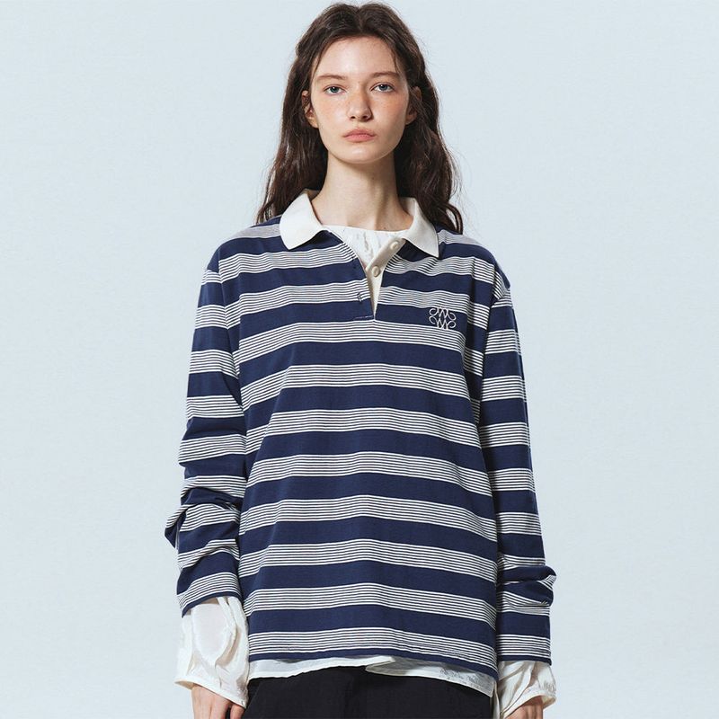NICK&NICOLE(ニック&ニコール)の「CLASSIC STRIPE PK LONG SLEEVE_NAVY(Tops)」