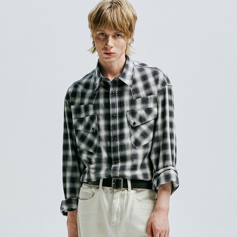 03s plaid western shirt black