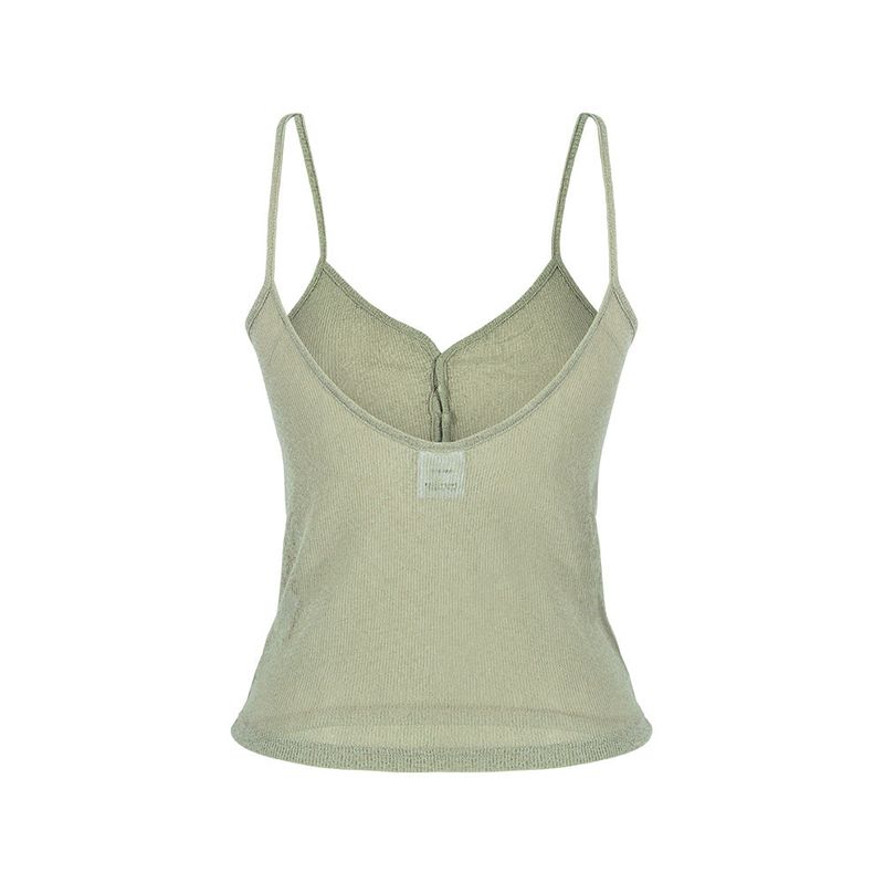 SEETHROUGH BUTTON SLEEVELESS_Khaki