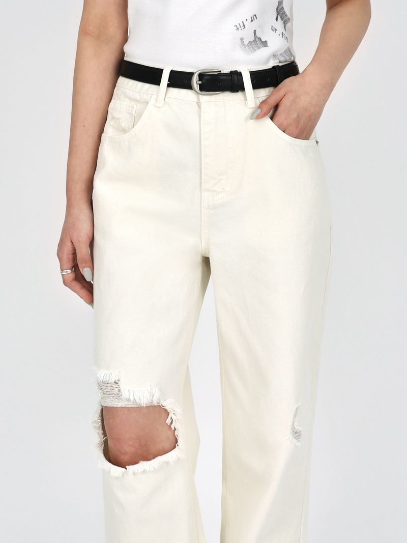 DESTROYED SLIM WIDE FIT DYING PANTS_ Cream White code 6836