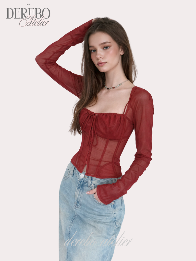 dereborujo（ドレボルゾー）の「red square chiffon long-sleeve blouse（Tops）」