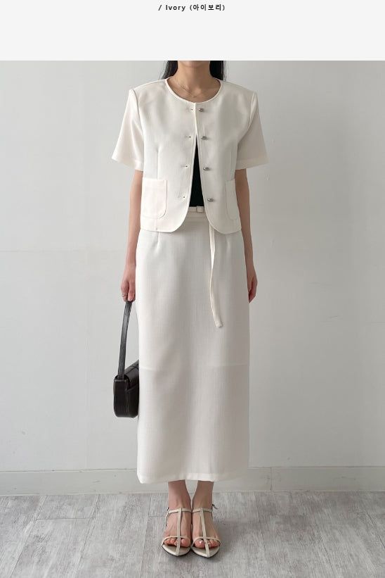 Lara Tweed Belted H-Line Long Skirt