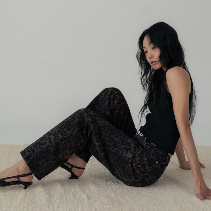 LEOPARD WIDE PANTS (WINE)