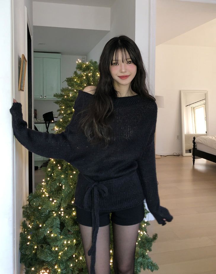 Vine Strap Off-Shoulder Two-Way Knit Scarf Set