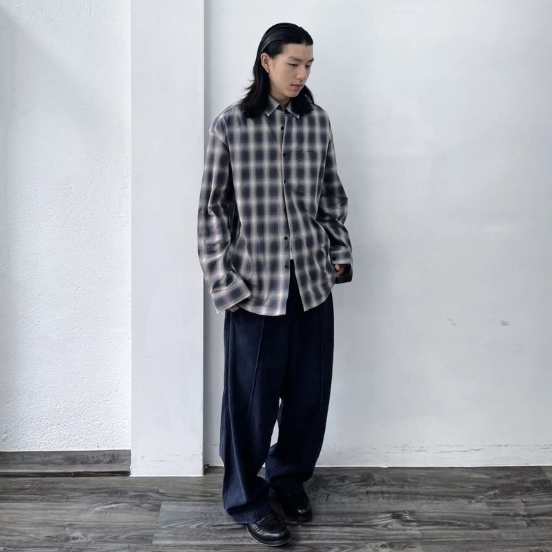 Ombre Plaid Drop-Shoulder Shirt