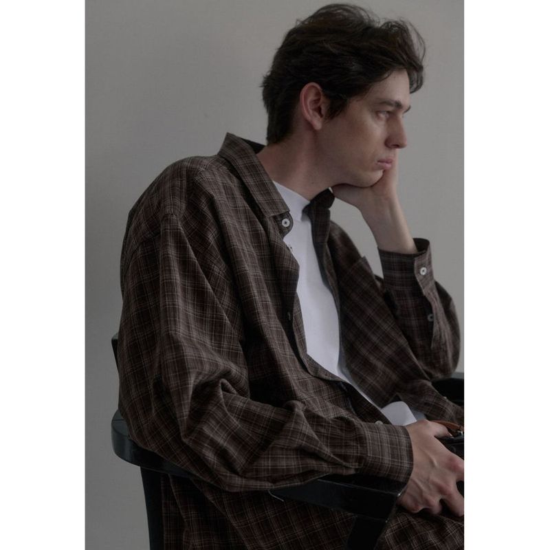 Vintage washing brown check shirts