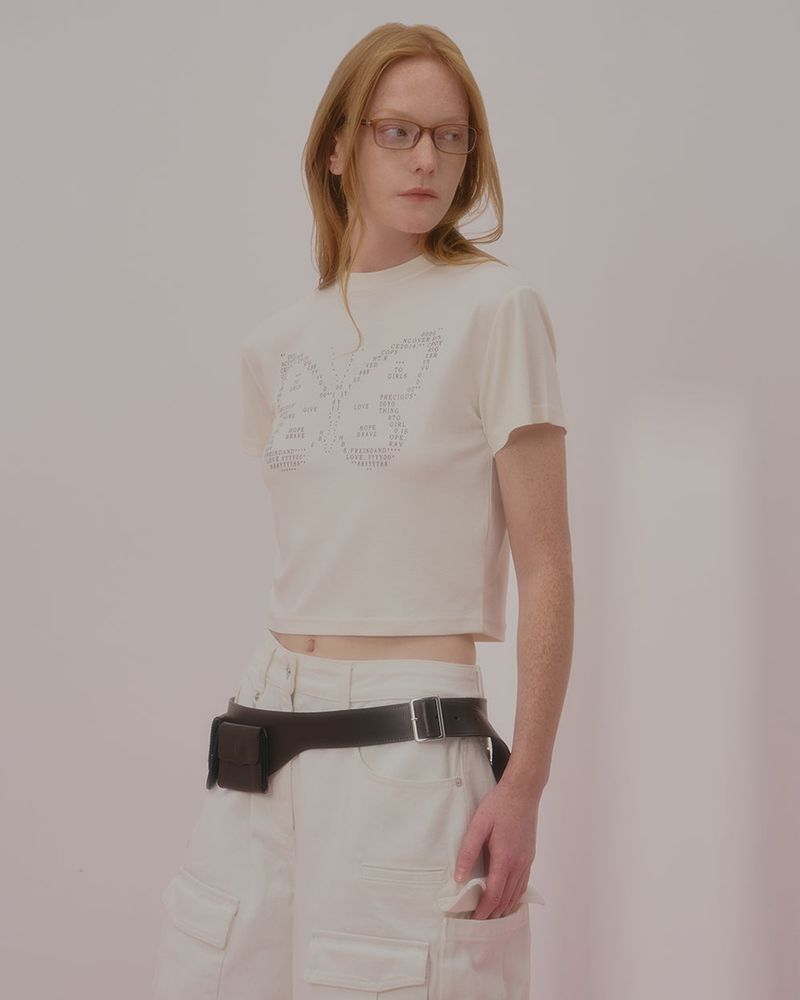 TEXT BUTTERFLY CROP TSHIRT-IVORY