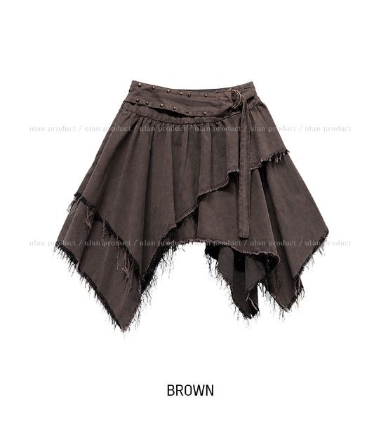 Marf Studded Grunge Unbalanced Skirt