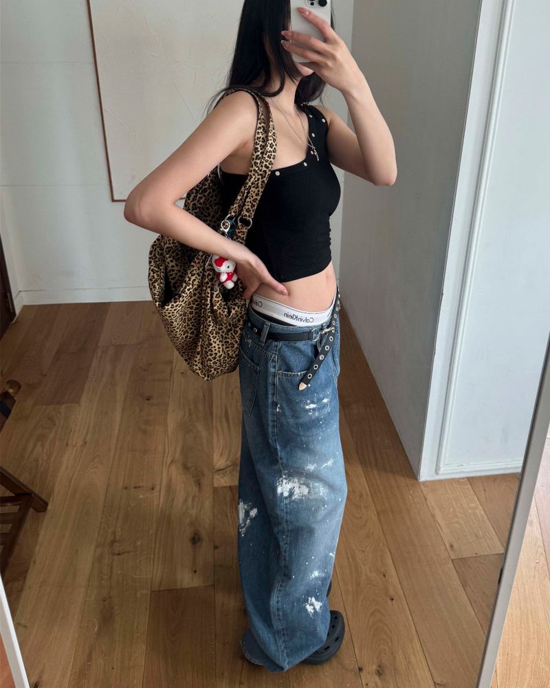 Painted denim pants