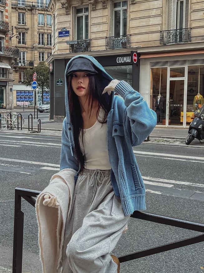 Demon Washing Knit Hood Jacket