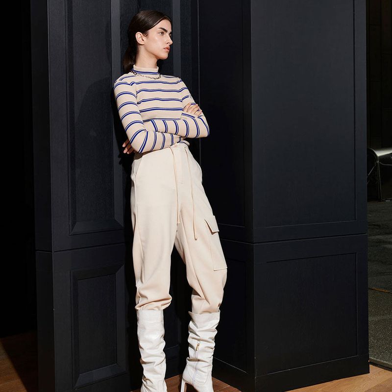  SAMUEL TURTLENECK TEE, LIGHT BEIGE+BLUE S
