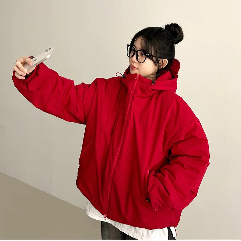 Cap hood boxy high neck padded jumper