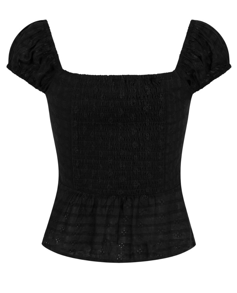 Square Neck Puff BL - flower jacquard