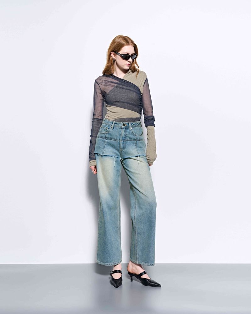 Layered Long Sleeve Top _ Khaki