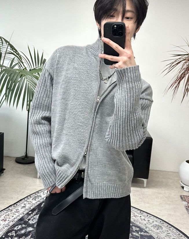 SATIIIZ（サティーズ）の「Ray-fun mix diagonal knit zip-up（Tops）」