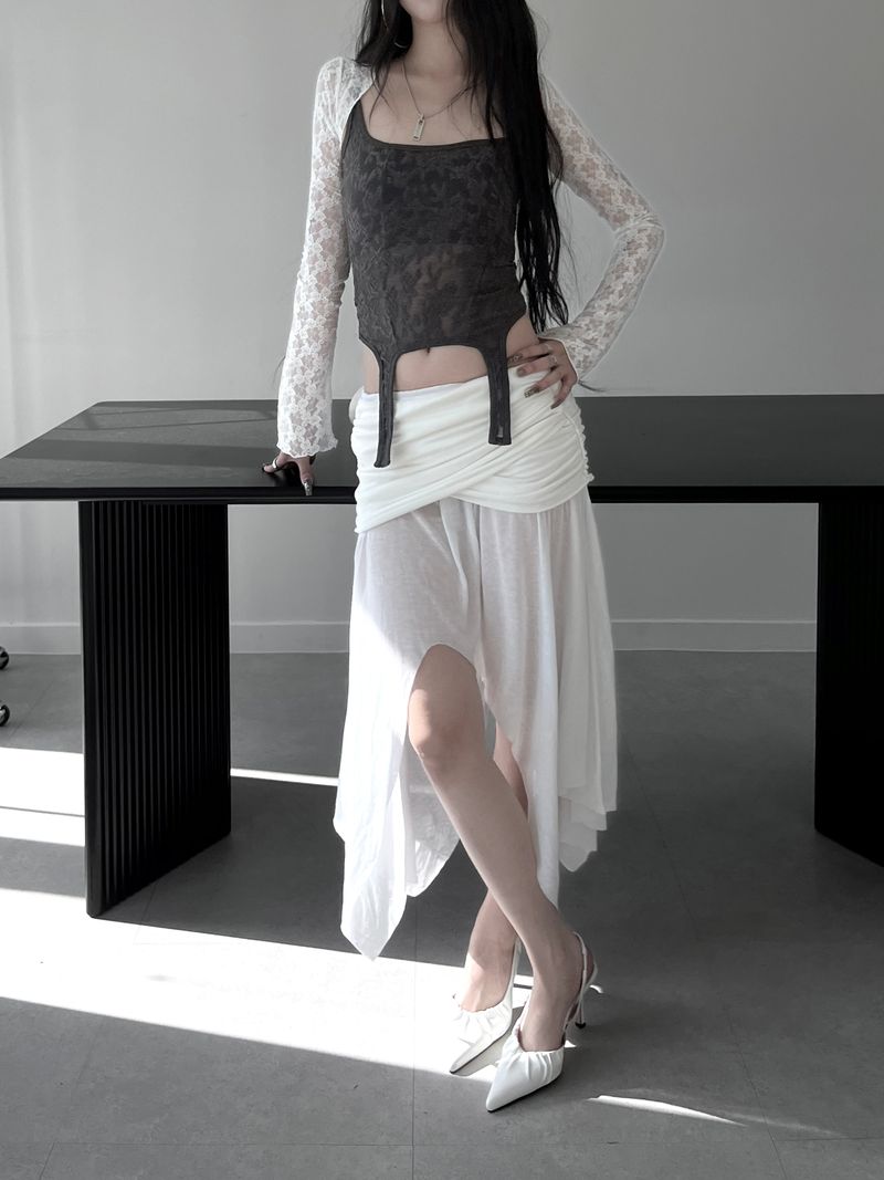 moisture shirring midi skirt (3color)