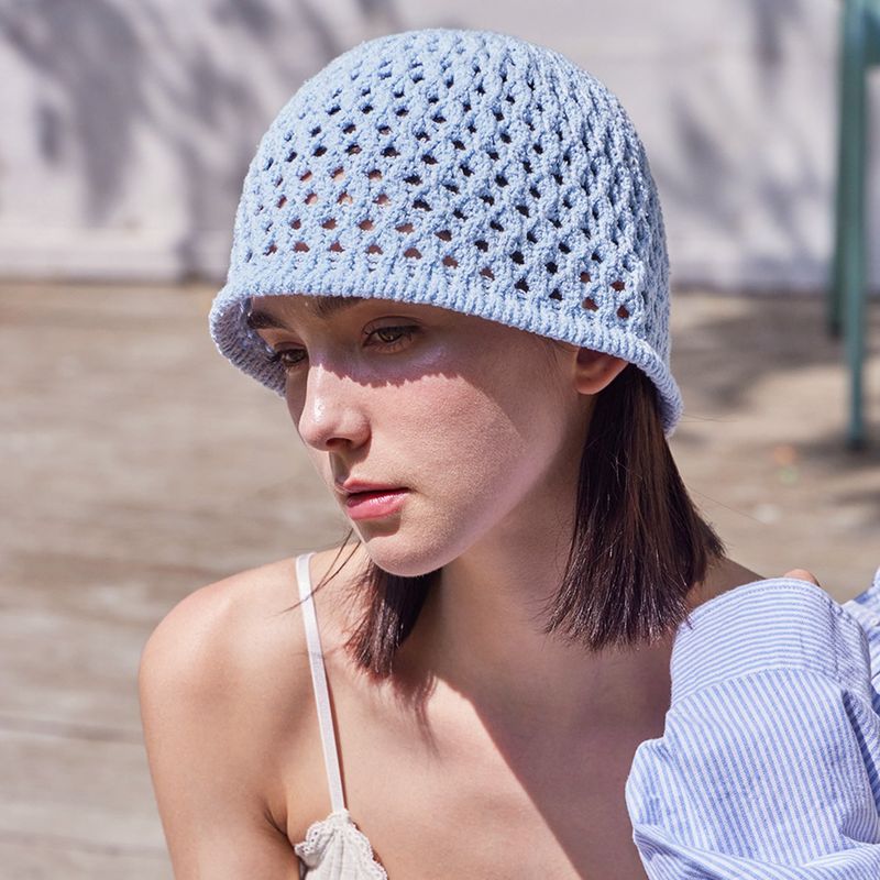 VZ Long Label Punching Knit Bucket Hat / Sky