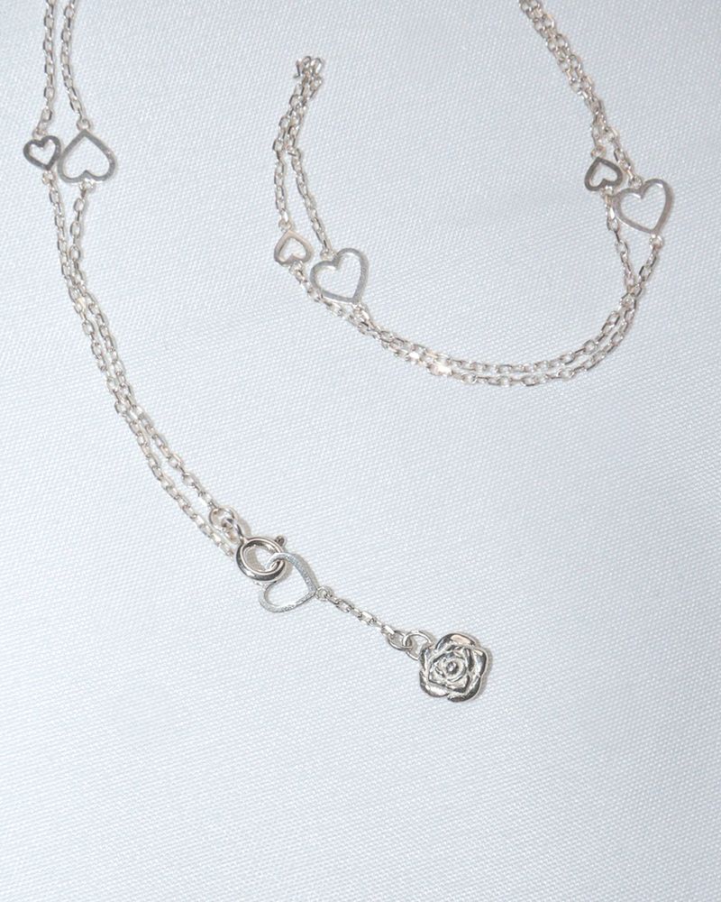 [MADE] lovely rose. long heart chain necklace
