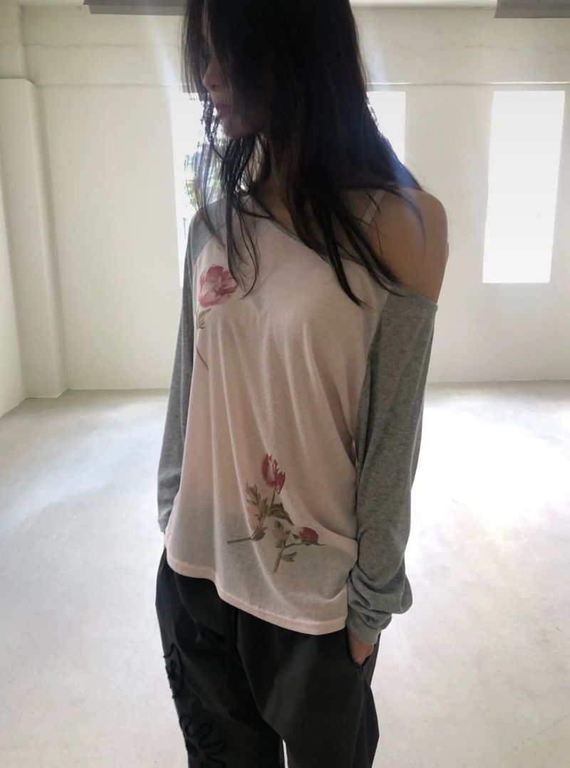 Flower print raglan T(2c)