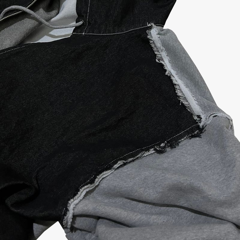 layered deconstructed zip-up hoodie_black