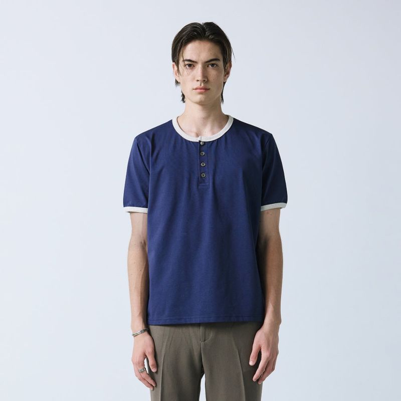 henley neck concho ringer t-shirt navy