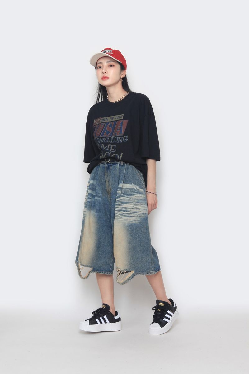 Vintage half denim pants