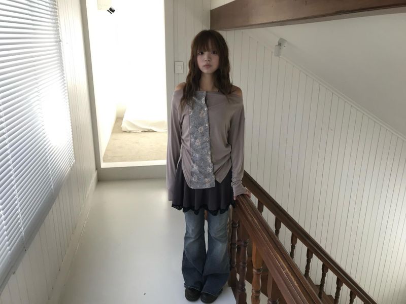 vintage flower shirring cardigan